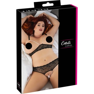 Cottelli Collection Plus Size - секси сутиен комплект с перли - черен - 4XL (22129001081)