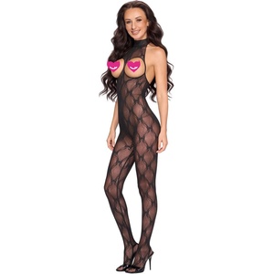 Cottelli Collection Diamond Pattern Crotchless Catsuit with Breast Cutouts 2551918 Black XL/XXL