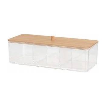 Eleganza Container for cosmetics, make-up accessories, acrylic organizer, bamboo, make-up, 23.5x9, 5 cm