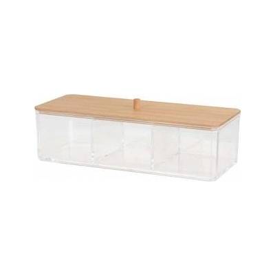 Eleganza Container for cosmetics, make-up accessories, acrylic organizer, bamboo, make-up, 23.5x9, 5 cm