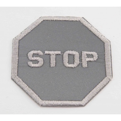 Nažehľovacia záplata - STOP - rozmer 6 cm x 6 cm - reflexná