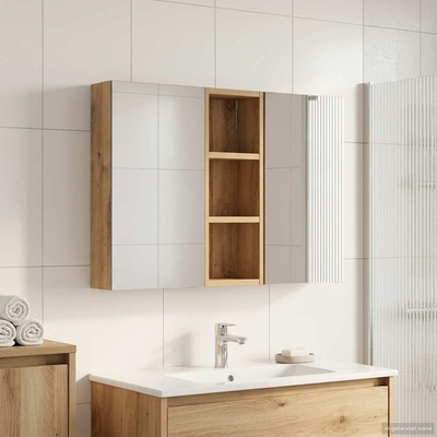 vidaXL Комплект шкафове за баня с рафт с врата 3 pcs 80 x 10, 5 x 50 см (3403655)