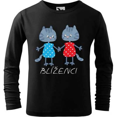 Dobrý triko dětské bavlněné triko Zvěrokruh kočky Blíženci Černá