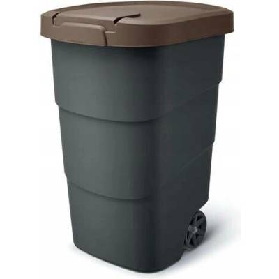 Prosperplast Wheeler Odpadkový koš 110 L s kolečky, antracitový, s hnědou klapkou