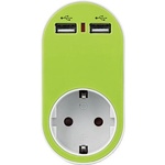 EUROLAMP АДАПТОР 1 ГНЕЗДО, 2 usb ПОРТА, ДЕТСКА ЗАЩИТА, ЗЕЛЕН