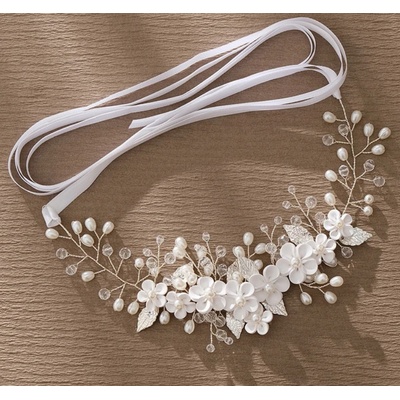 Naishide Jewelry Elegantní čelenka do vlasů s bílými květy a perlami