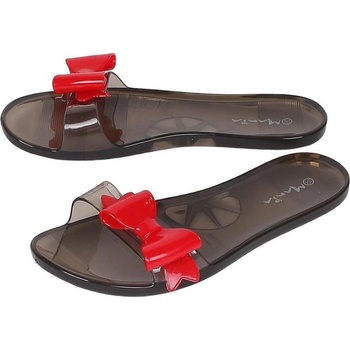 Силиконови джапанки в черно с червена панделка