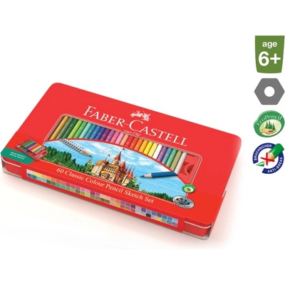 Faber-Castell Цветни моливи faber-castell шестоъгълна метална кутия 60 броя + аксесоари 115894 (115894)