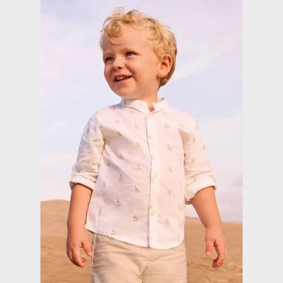 MAYORAL Риза дълъг ръкав лен висока яка Сметана в щампи за бебе момче Mayoral