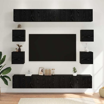 vidaXL Комплект ТВ шкаф 8 pcs 100 x 30 x 30 cm Черен дъб (3438609)