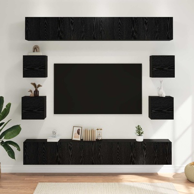 vidaXL Комплект ТВ шкаф 8 pcs 100 x 30 x 30 cm Черен дъб (3438609)
