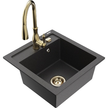 Mexen Vito гранитна кухненска мивка с 1 отделение и кухненски смесител Savita, черен с петна - 6503-76-672601-50 (6503-76-672601-50)