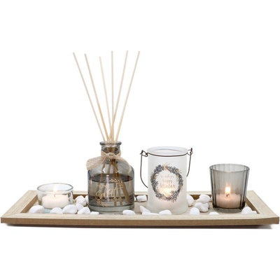 M.A.T. GROUP svícen/diffuser 36x14cmx1cm 5 dílů+dekorace, dřevo/sklo – Hledejceny.cz