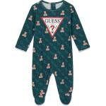Guess Бебешки памучен гащеризон Guess Bear Monogram - петролено зелен с цялостен принт и голямо лого
