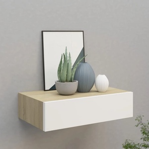 vidaXL Стенен рафт за чекмеджета, дъб и бяло, 40x23, 5x10 см, MDF (330249)