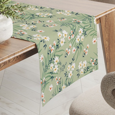 Biante Bavlnený behúň Sandra SA-793 Žlto-oranžové kvety na zelenom 20x120 cm
