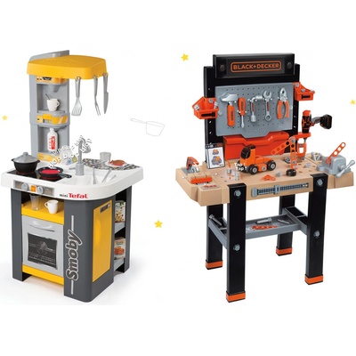 Smoby set pracovná dielňa Black & Decker elektornická a kuchynka Tefal Studio so zvukmi