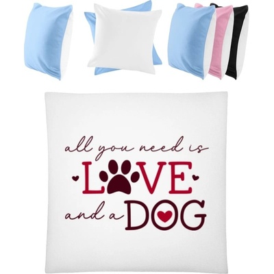 Darčeky PrintEQ Štvorcový Farebný Vankúš Dizajn s motívom Láska a pes Biela Nebeská modrá 40x40