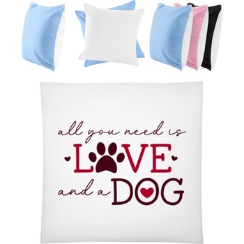 Darčeky PrintEQ Štvorcový Farebný Vankúš Dizajn s motívom Láska a pes Biela Nebeská modrá 40x40