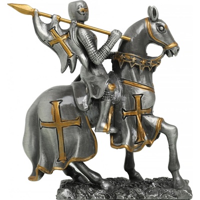 MystiCalls Cínový vojáček středověký rytíř s koněm na erbu 105mm – Zboží Dáma