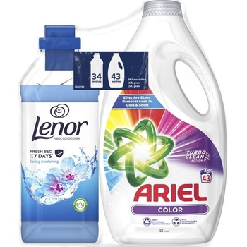 Ariel Color Univerzálny prací gél 43 PD + zmäkčovadlo Lenor Spring Swakening 34 PD