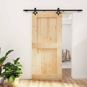 vidaXL Преплъзваща се врата 95 x 210 cm Естествено и черно (3445071)