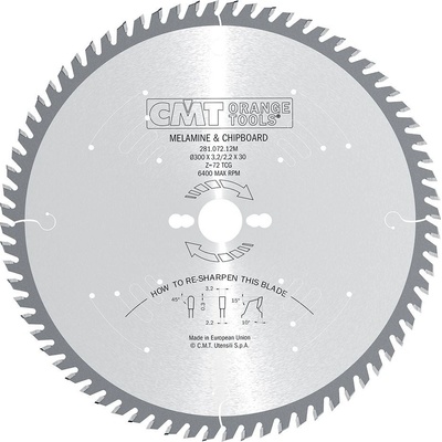 CMT XTreme Pílový kotúč na lamino a DTD - D300x3,2 d30 Z72 HM C28107312M