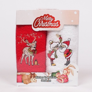 Коледни кърпи в червено и бяло с еленче и Дядо Коледа