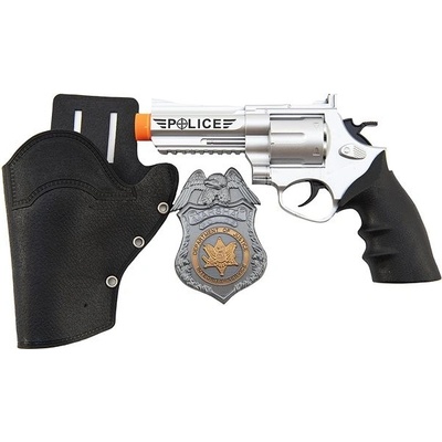 Teddies Policajná pištoľ klapacia 20 cm v puzdre s odznakom plast na karte