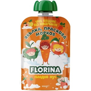 FLORINA 8бр. ПЛОДОВ МУС ФЛОРИНА ЯБЪЛКА, ПРАСКОВА И МОРКОВ