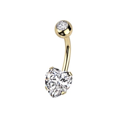 Šperky4U Zlacený piercing do pupíku srdce BS1064-GDC