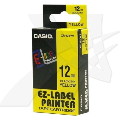 Casio originál páska do tlačiarne štítkov, Casio, XR-12YW1, čierny tlač/žltý podklad, nelaminovaná, 8m, 12mm