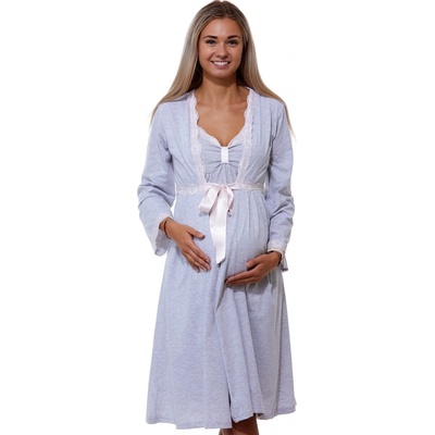 Komplet košilka a župan do porodnice lemovaný růžovou krajkou 1G0550 šedá – Hledejceny.cz