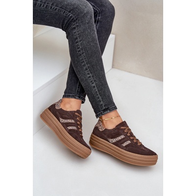 Zazoo N1176 semišové sneakers na platforme leopard čokoládové hnedá