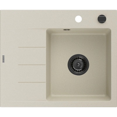 Mexen Ben гранитна мивка с 1 камера и дренаж, дясна 600 x 500 мм, бежова, черен (6523605000-69-B)