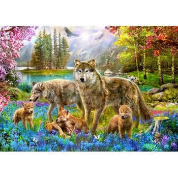 Bluebird Puzzle - Puzzle Gorgeous: Spring Wolf Family - 1 500 piese