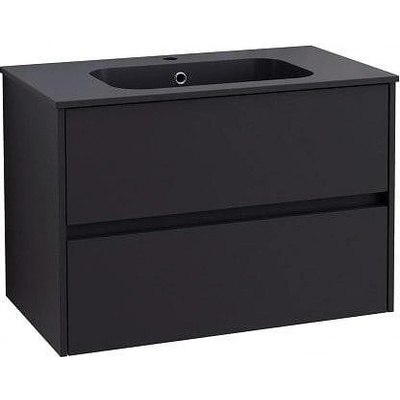 Inter Ceramic Долен шкаф за баня 80 см, конзолен, с мивка от смола, черен мат (icp 7955mb)