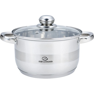 Elekom Тенджера инокс ЕК-2414, Стъклен капак, 7 Слойно Индукционно дъно, Размери 24 смx14, 5 см, Полезен обем - 6 Литра, Мерителна скала отвътре (EK-2414)