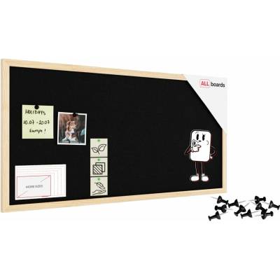 ALLboads Textilní tabule 80 × 40 cm, černá, v lakovaném dřevěném rámu, TFBLACK84BK