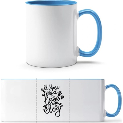 PrintEQ TTH Dvoubarevný Hrnek Nápis All you need is love and a Dog Bílá Světlemodrá Standard Dárky 250 ml