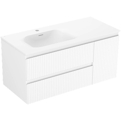 Rivel шкаф за баня 100 см с мивка Vela лява, 2S, 1D, оребрен, бял мат (91A23-10047-3-BBFFF01-W23L01)