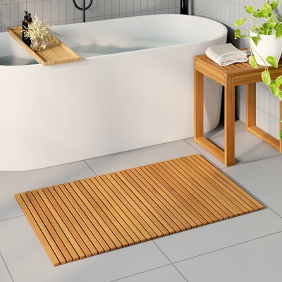 vidaXL Постелка за баня Кафяво 100 x 60 cm Солидно акациево дърво (42025253)