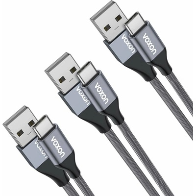 VOXON Кабел Voxon CUC02105GA02, от USB A(м) към USB C(м), комплект 3 броя, 12W, тъмносив (CUC02105GA02)