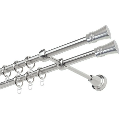 OK-GarnýžeCZ Garnýž kovová dvouřadá 19mm Capri double nerez 100 cm do stěny / kroužky s háčkem