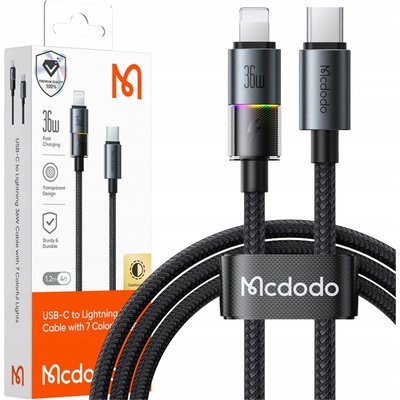 Mcdodo CA-8190 se 7 barevnými světly, USB-C na Lightning, 36W 3A 1,2m černý