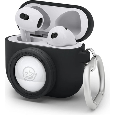 elago Силиконов калъф (с място за AirTag) с карабинер за Apple AirPods 3 - Elago AirPods 3 Snapshot Silicone Case (черен) (EAP3AT1-BK)