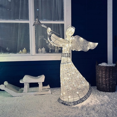 DECOLED Svetelný vianočný anjel, 122 cm, ľadovo biela, 120 LED diód