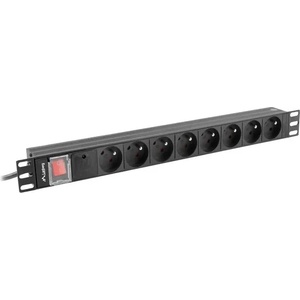Lanberg PDU 19" 1U разклонител, 8x френски гнезда, 16A, 2m, черен (PDU-08E-0200-BK)