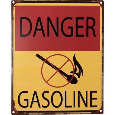 Žlutočervená antik nástěnná kovová cedule Danger Gasoline - 20*1*25 cm - Clayre & Eef