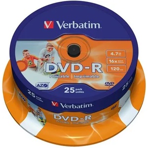 Verbatim 43538 DVD-R 4, 7GB/16x/печатна повърхност/презаписваеми DVD 25бр. /пак (43538)